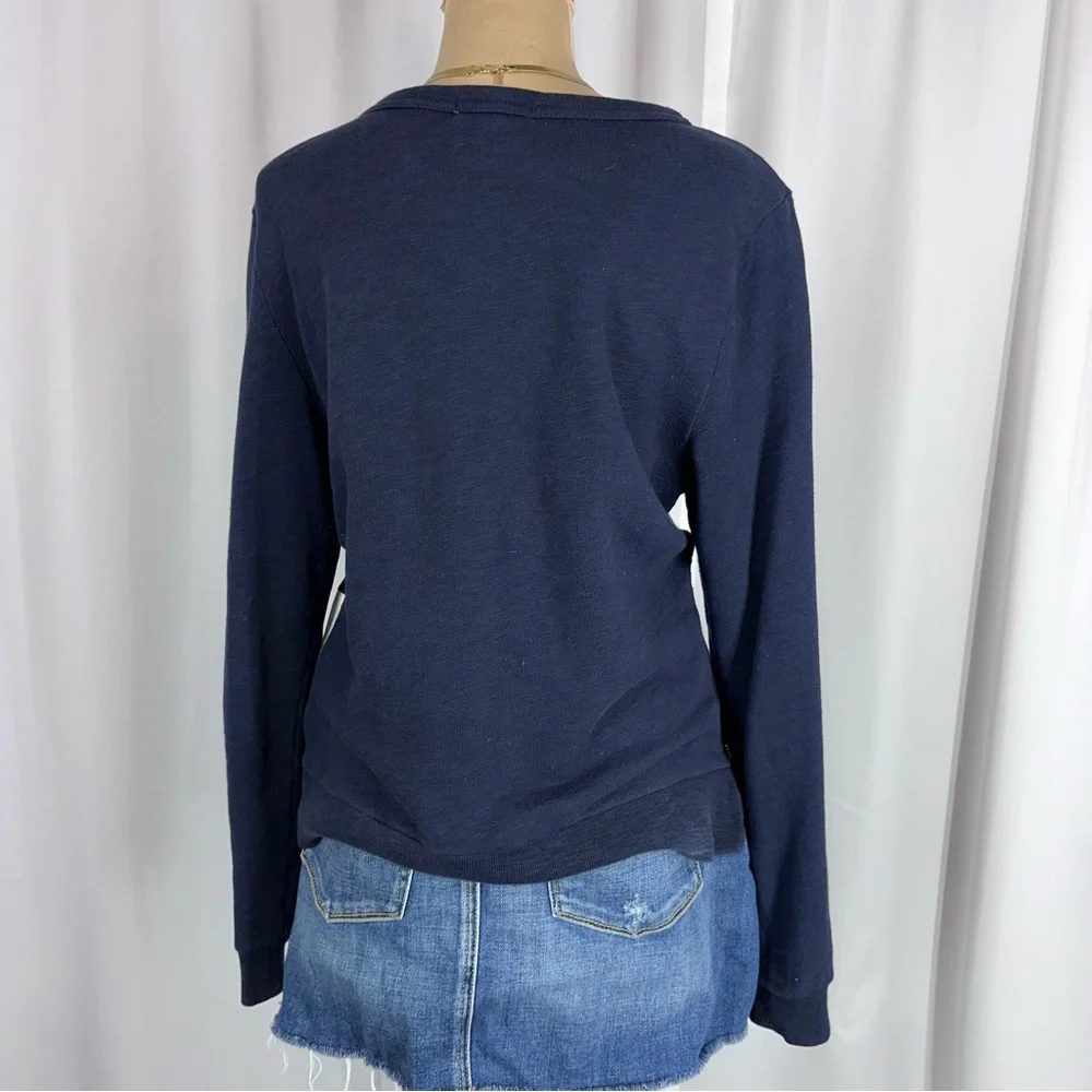 J Crew French Terry Pullover Top Navy White Bold‎ Stripes Side Zipper Nautical M